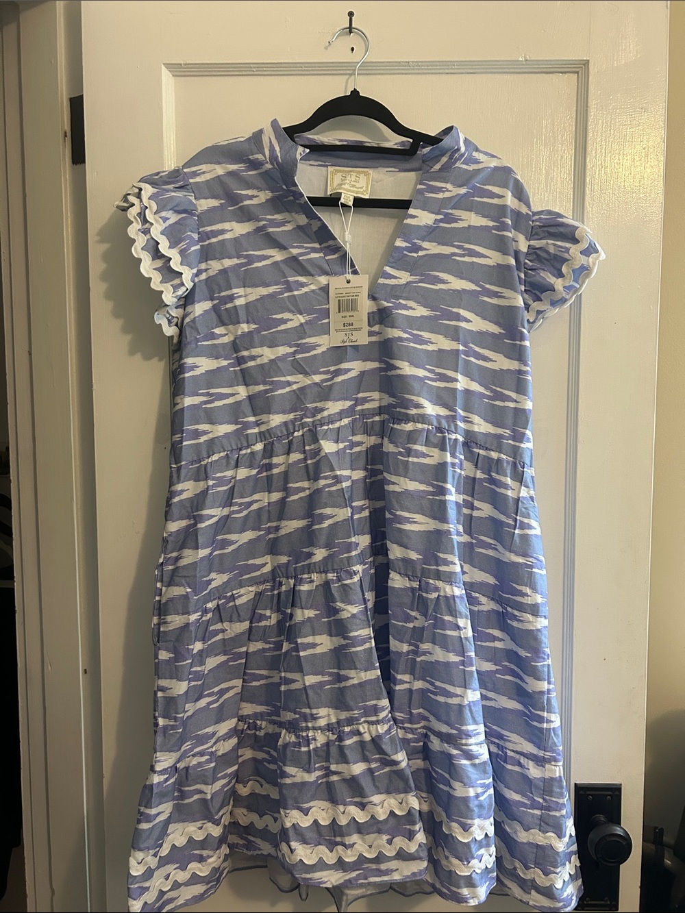 Sail to Sable Light Blue & White Tiered Ruffle Sleeve Dress